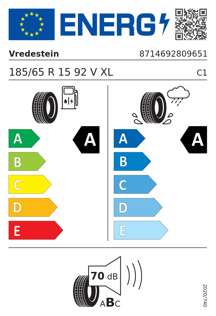Etykieta opony Vredestein Sportrac 5 185/65R15 92V XL Audi
