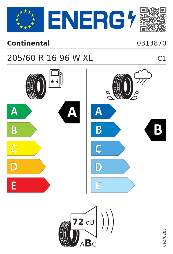 Etykieta opony Continental EcoContact 6 205/60R16 96W XL