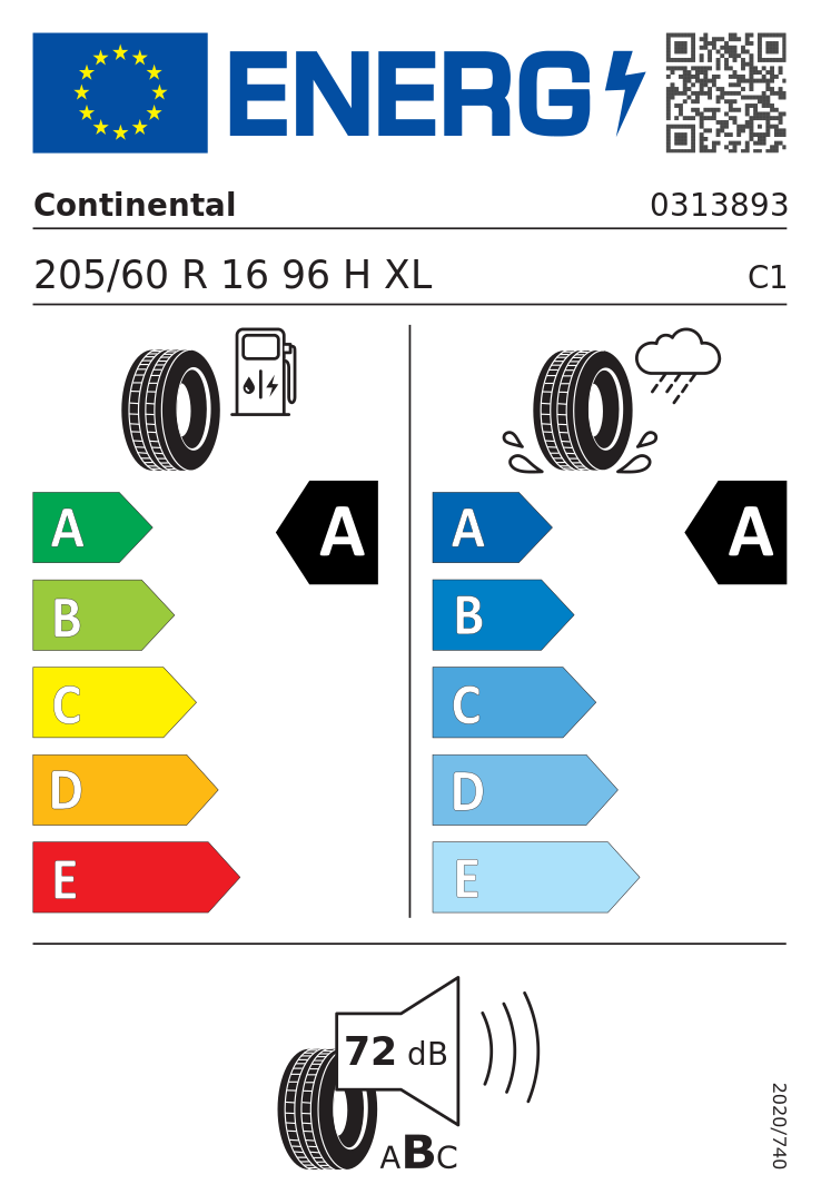 Etykieta opony Continental EcoContact 7 S 205/60R16 96H XL Volkswagen