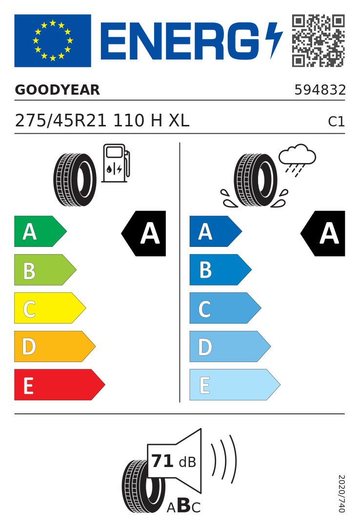 Etykieta opony Goodyear EAGLE F1 ASYMMETRIC 5 275/45R21 110H XL Mercedes