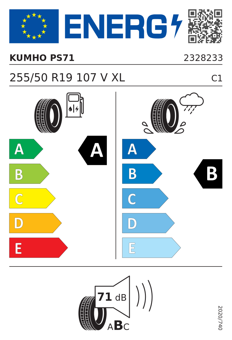 Etykieta opony Kumho ECSTA PS71 EV 255/50R19 107V XL