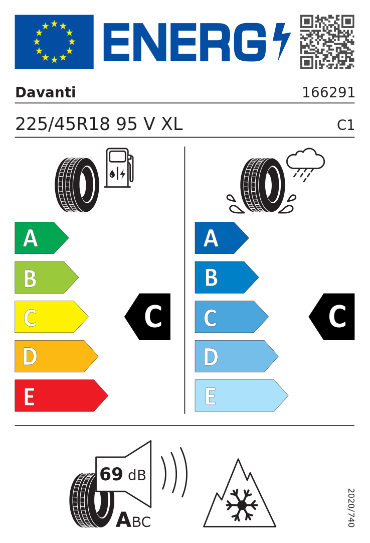 Etykieta opony Davanti Wintoura+ 225/45R18 95V XL