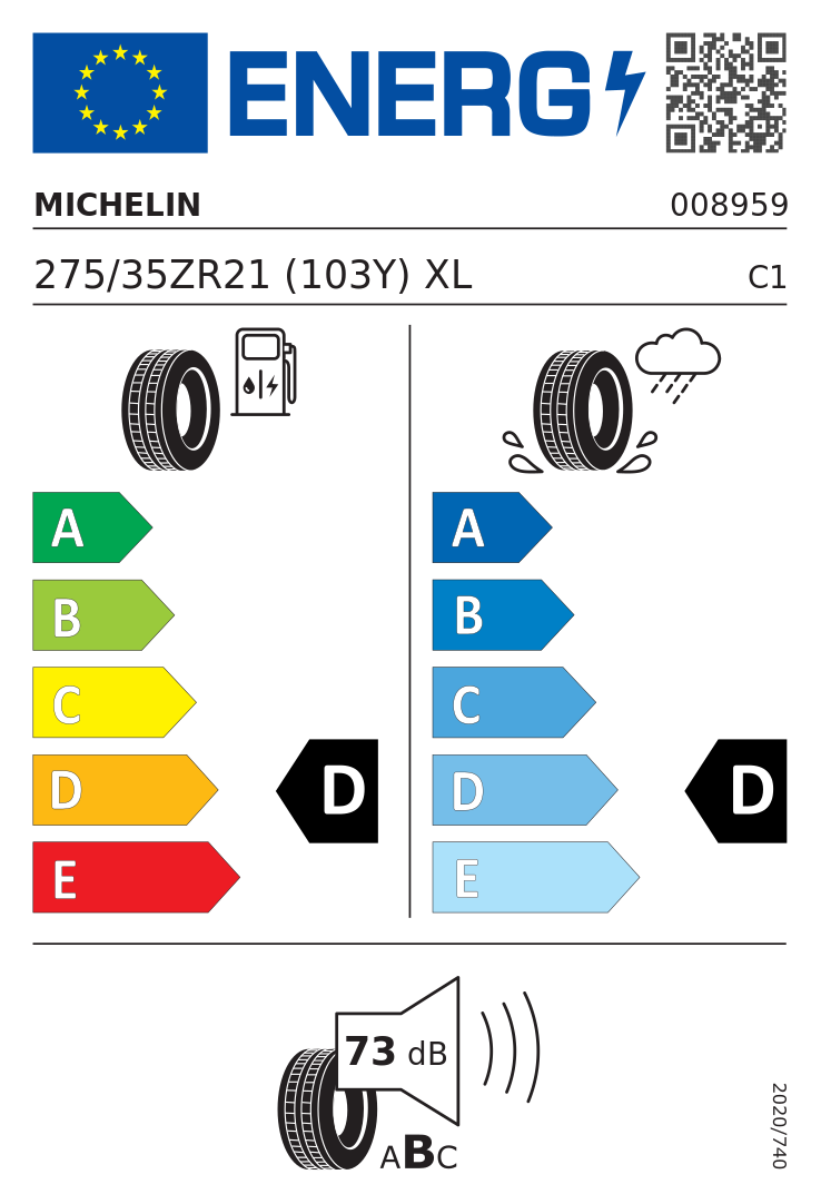Etykieta opony Michelin PILOT SPORT CUP 2 275/35R21 103Y XL