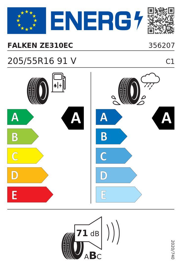 Etykieta opony Falken ZIEX ZE310 ECORUN 205/55R16 91V Audi