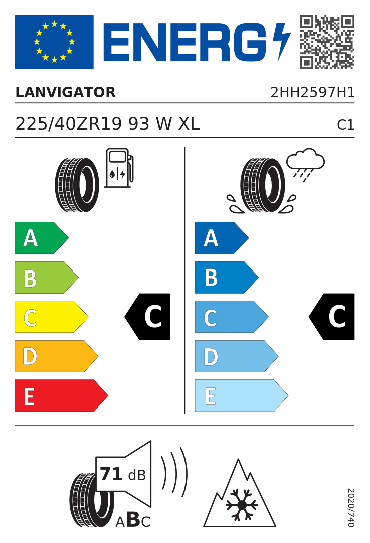 Etykieta opony Lanvigator CATCHFORS A/S 2 225/40R19 93W XL