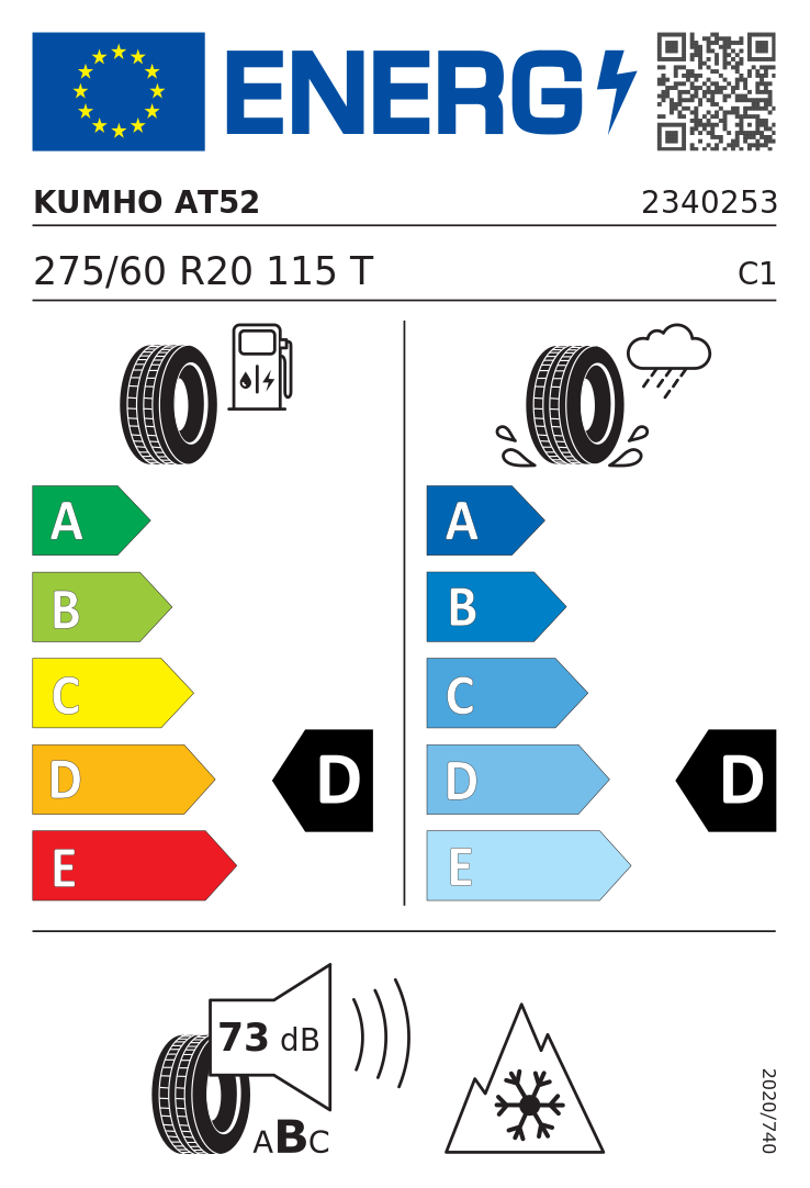 Etykieta opony Kumho Road Venture AT52 275/60R20 115T