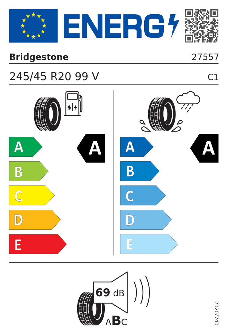 Etykieta opony Bridgestone Turanza 6 245/45R20 99V