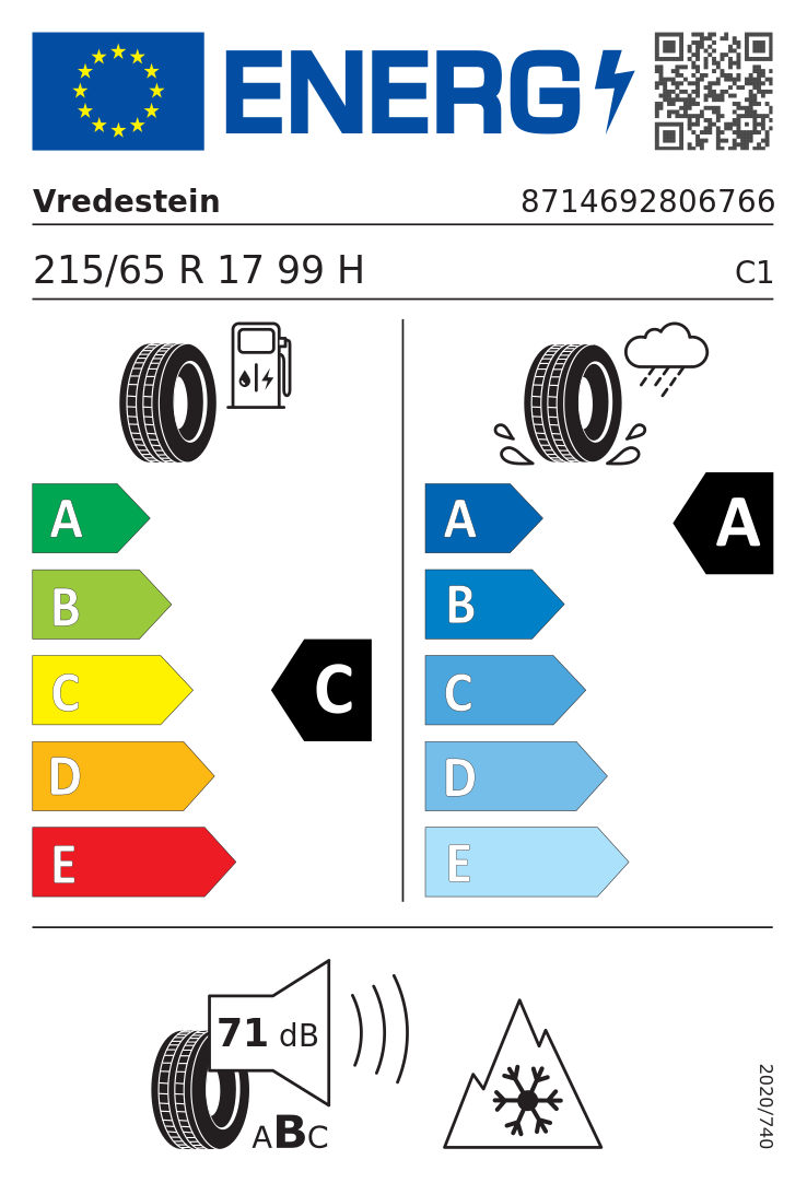 Etykieta opony Vredestein Wintrac Pro 215/65R17 99H Audi
