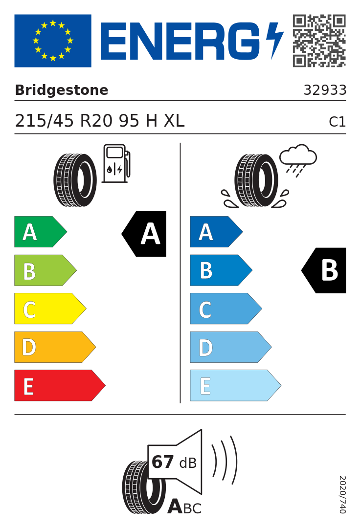 Etykieta opony Bridgestone Turanza 6 215/45R20 95H XL Volkswagen