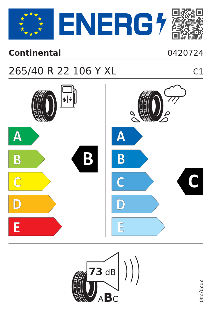 Etykieta opony Continental CrossContact LX Sport 265/40R22 106Y XL Jaguar|Land Rover