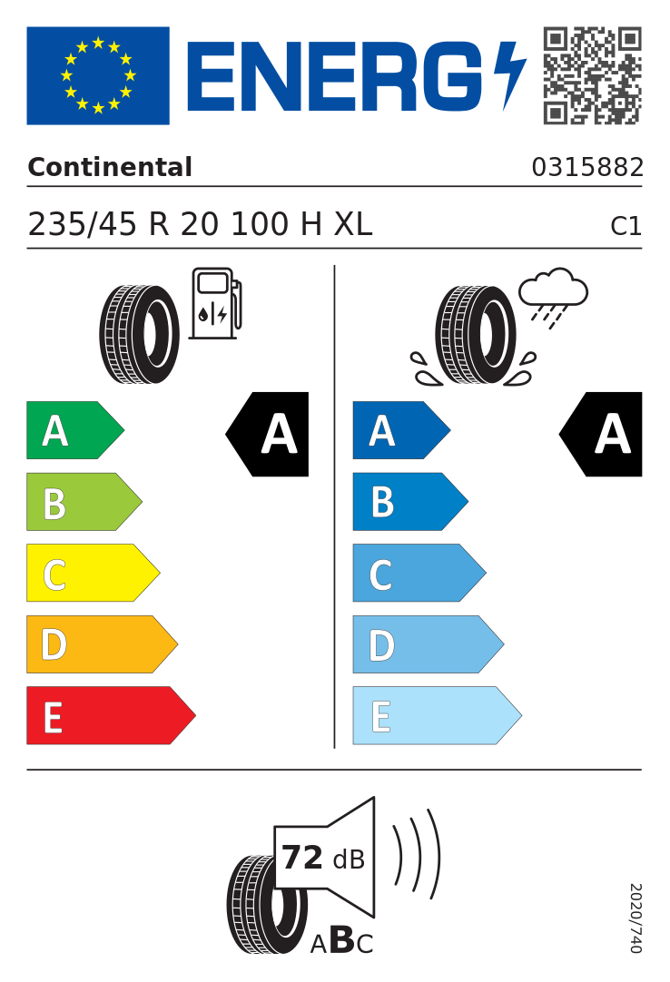 Etykieta opony Continental EcoContact 6 Q 235/45R20 100H XL Volkswagen