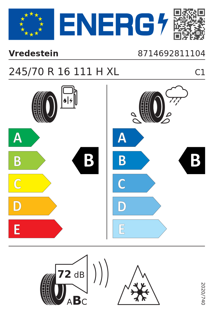 Etykieta opony Vredestein Quatrac 245/70R16 107H