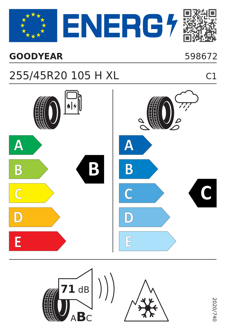 Etykieta opony Goodyear ULTRAGRIP PERFORMANCE 3 255/45R20 105H XL