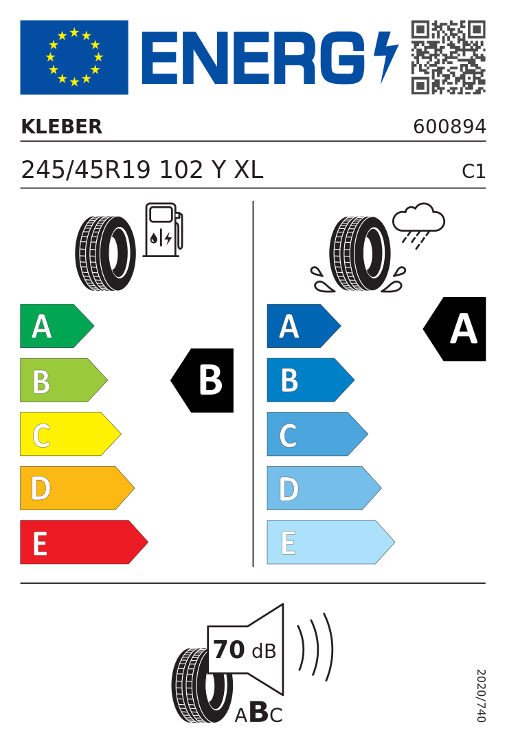 Etykieta opony Kleber DYNAXER HP5 245/45R19 102Y XL