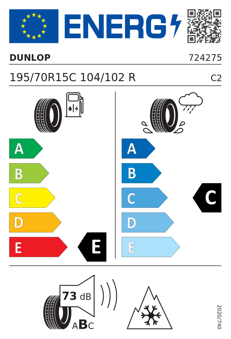 Etykieta opony Dunlop ECONODRIVE WINTER 195/70R15C 104R