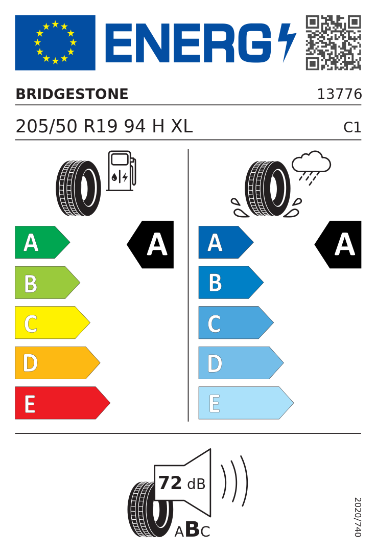 Etykieta opony Bridgestone Turanza Eco 205/50R19 94H XL