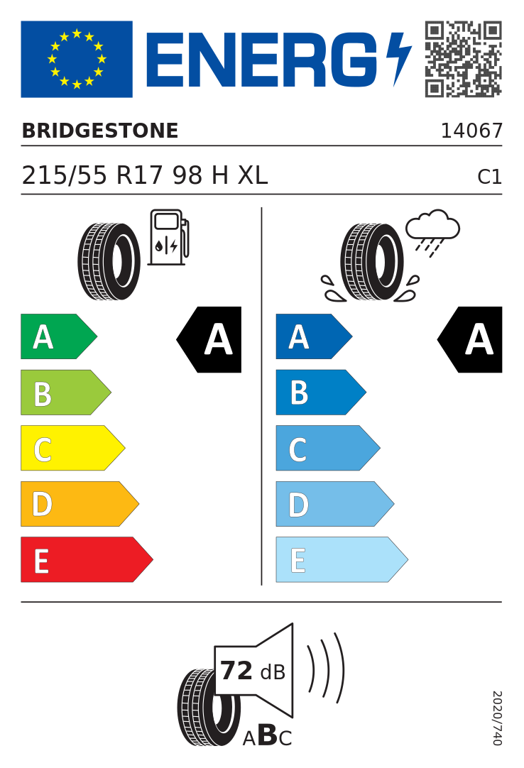 Etykieta opony Bridgestone Turanza T005 215/55R17 98H XL