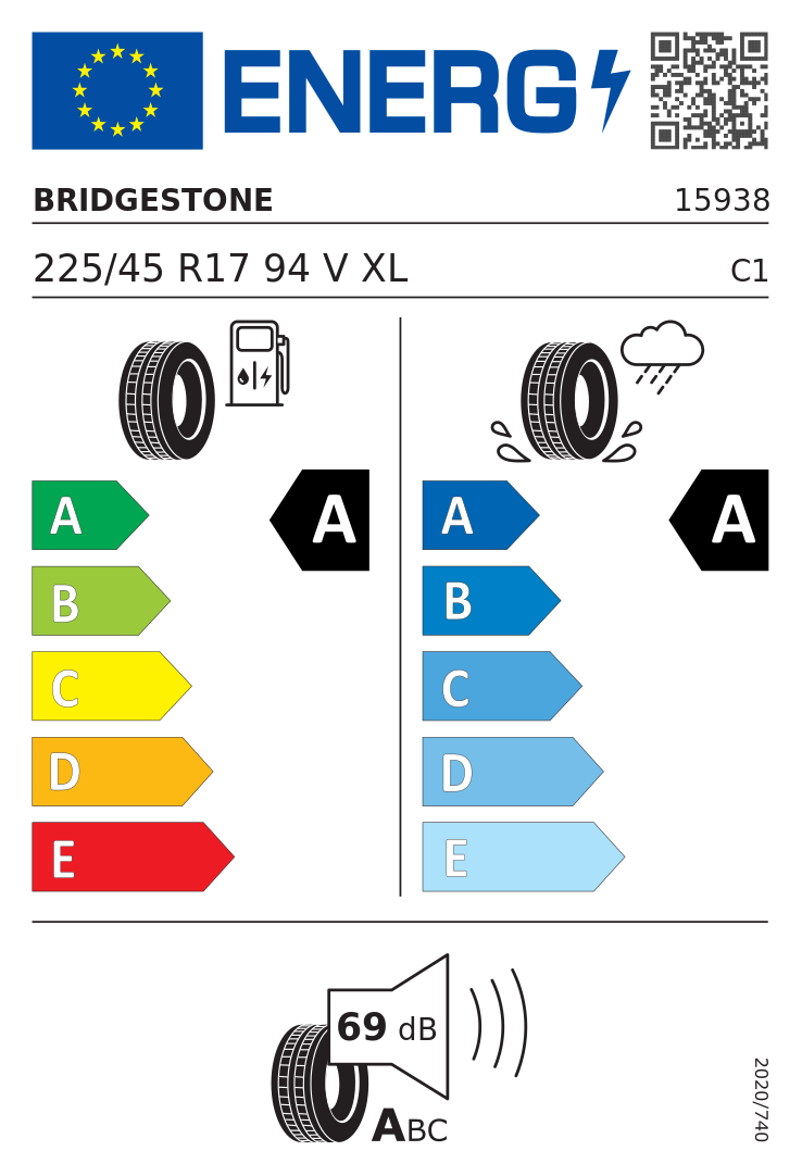 Etykieta opony Bridgestone Turanza T005 225/45R17 94V XL Audi
