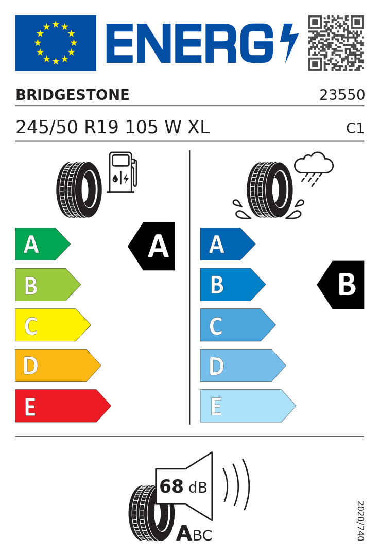 Etykieta opony Bridgestone Alenza 001 245/50R19 105W XL BMW