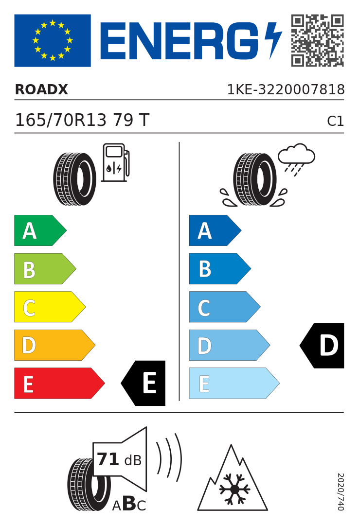 Etykieta opony RoadX RXFROST WH01 165/70R13 79T