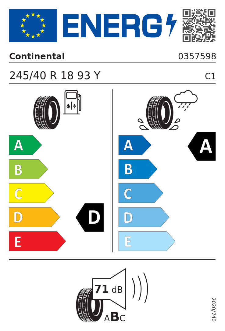 Etykieta opony Continental ContiSportContact 5 245/40R18 93Y Audi