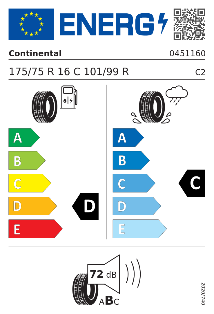 Etykieta opony Continental Vanco 2 175/75R16C 101R