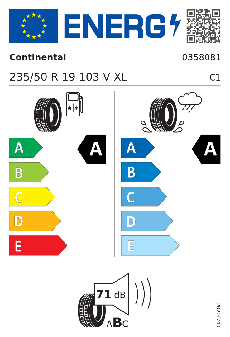 Etykieta opony Continental EcoContact 6 235/50R19 103V XL Volvo