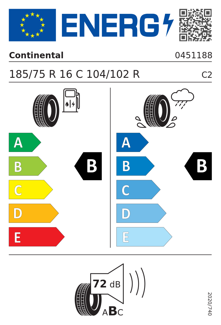 Etykieta opony Continental ContiVanContact 100 185/75R16C 104R