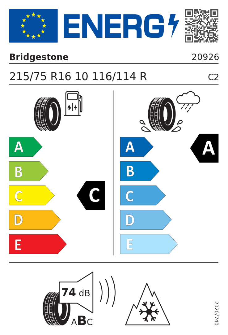 Etykieta opony Bridgestone DURAVIS VAN WINTER 215/75R16C 116R