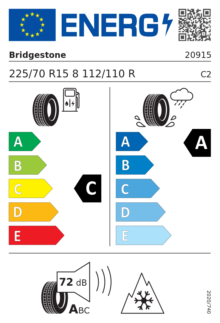 Etykieta opony Bridgestone DURAVIS VAN WINTER 225/70R15C 112R