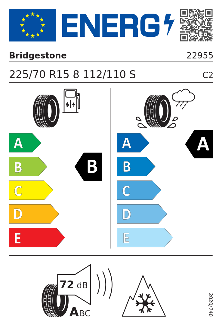 Etykieta opony Bridgestone DURAVIS ALL SEASON EVO 225/70R15C 112S