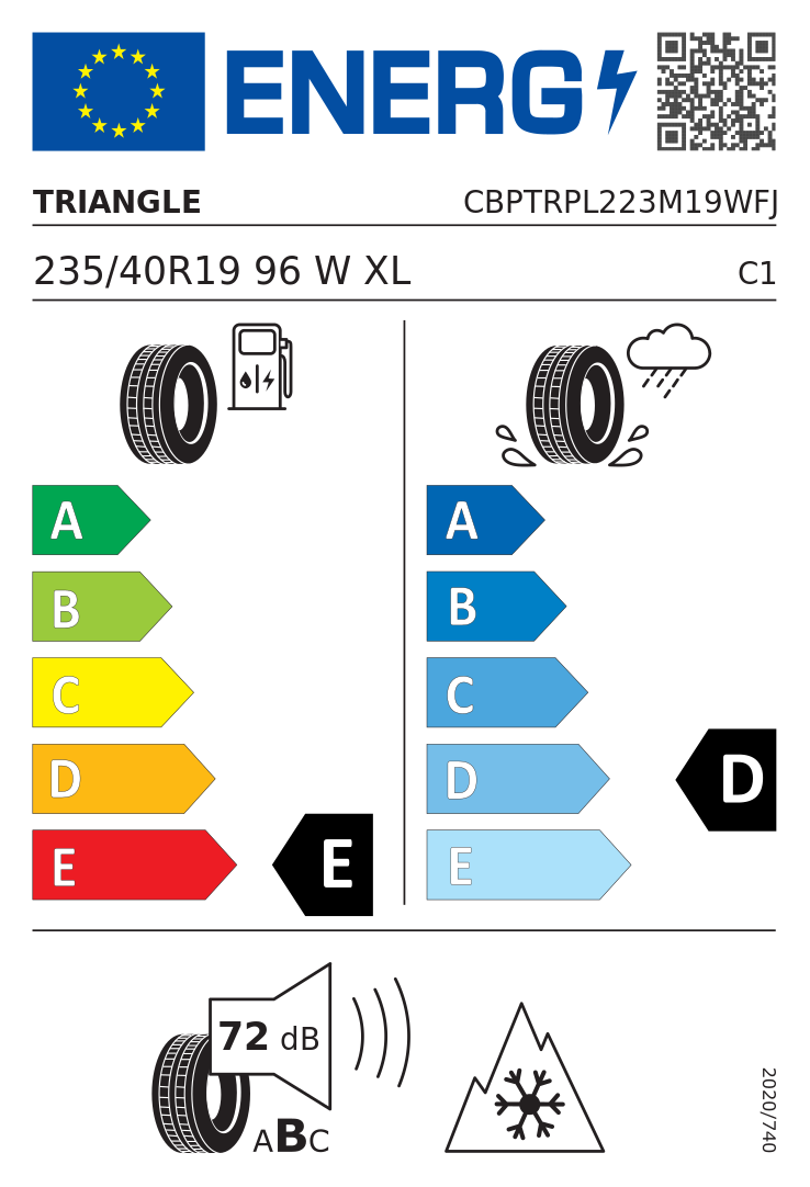 Etykieta opony Triangle SnowLink PL02 235/40R19 96W XL