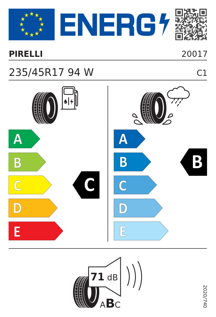 Etykieta opony Pirelli Cinturato P7 P7C1 235/45R17 94W