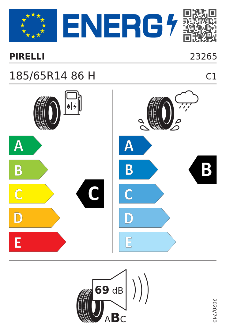 Etykieta opony Pirelli Cinturato P1 Verde 185/65R14 86H