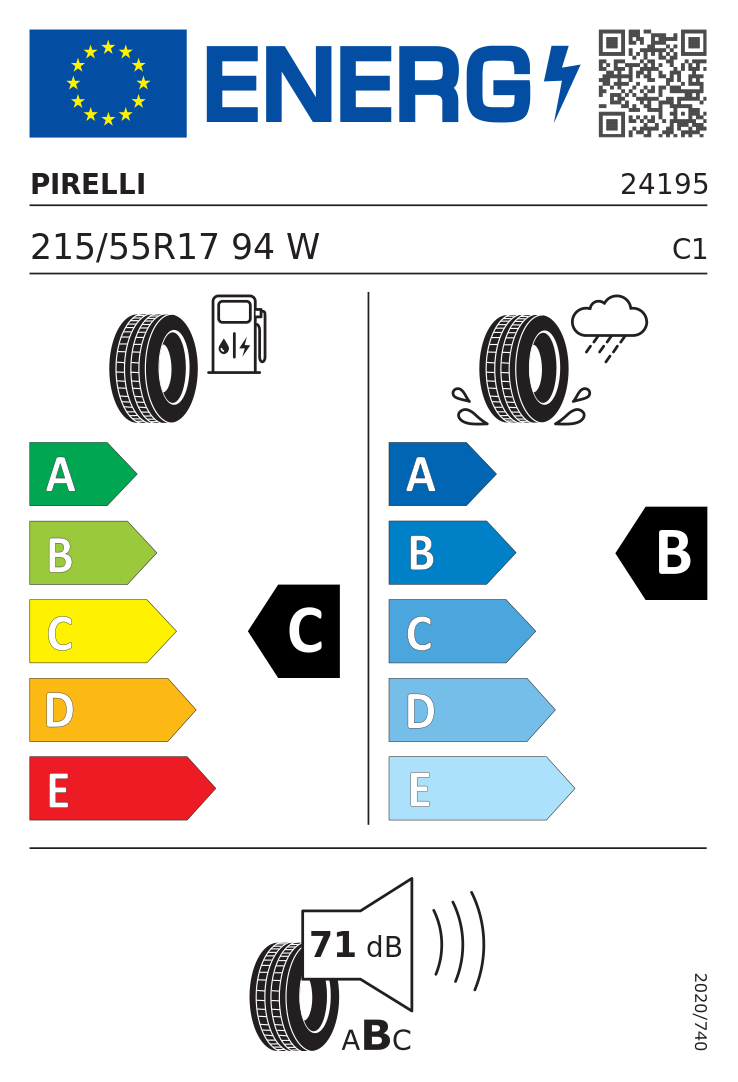 Etykieta opony Pirelli Cinturato P7 P7C1 215/55R17 94W