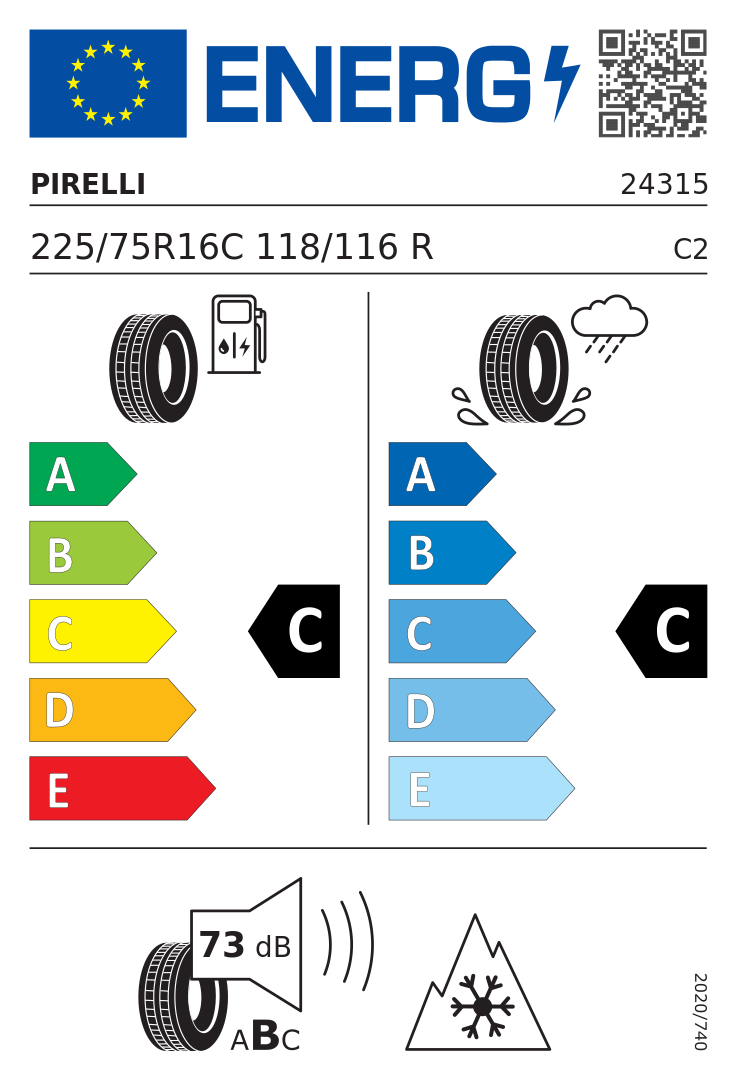 Etykieta opony Pirelli Carrier Winter 225/75R16C 118R