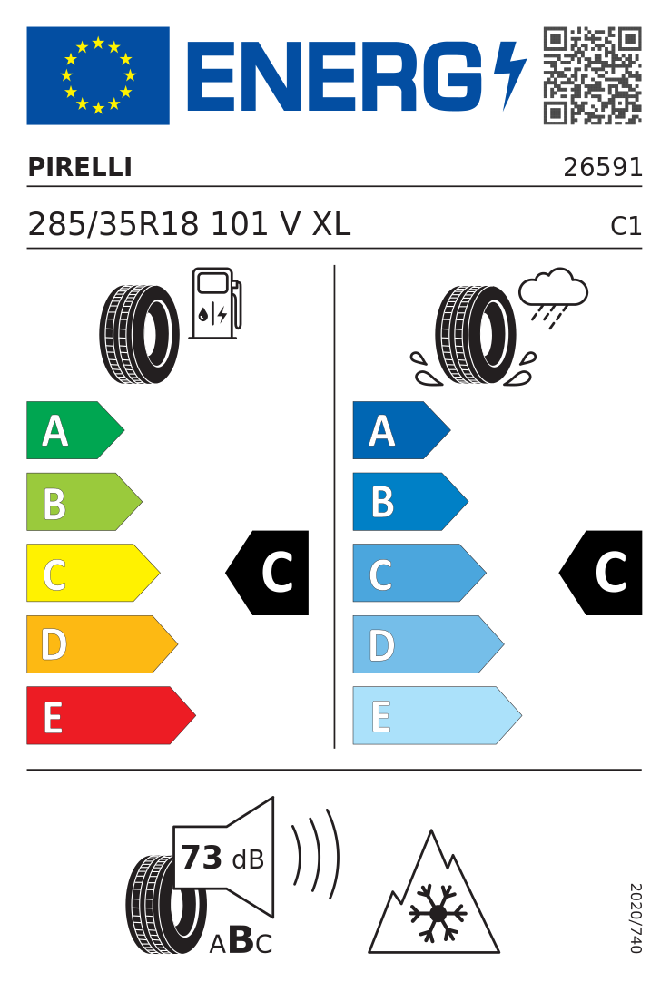 Etykieta opony Pirelli Winter Sottozero Serie II 285/35R18 101V XL Mercedes