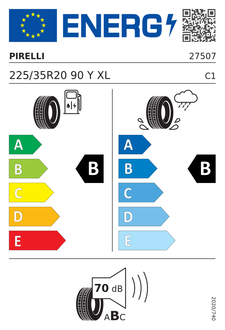 Etykieta opony Pirelli P Zero PZ4 225/35R20 90Y XL Run Flat BMW