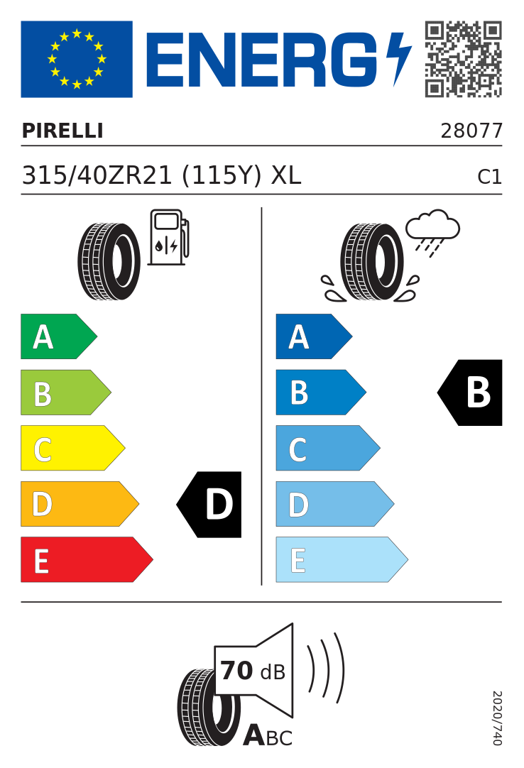 Etykieta opony Pirelli P Zero PZ4 315/40R21 115Y XL Lamborghini