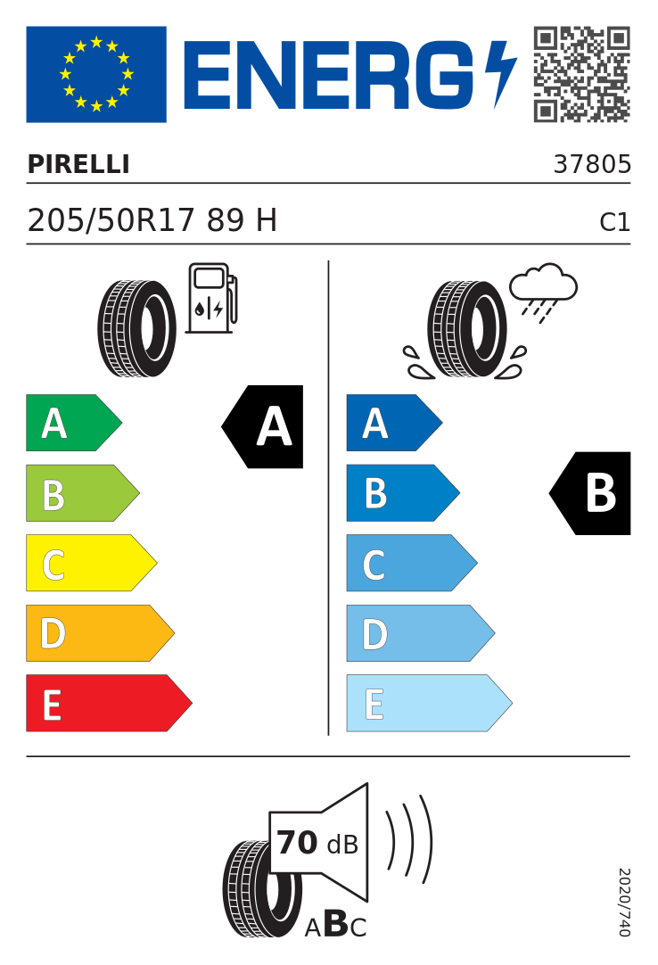 Etykieta opony Pirelli Cinturato P7 P7C2 205/50R17 89H