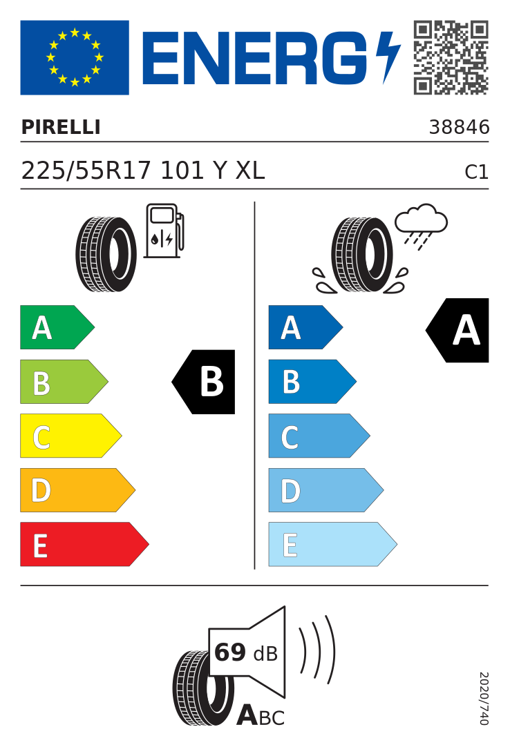 Etykieta opony Pirelli Cinturato P7 P7C2 225/55R17 101Y XL