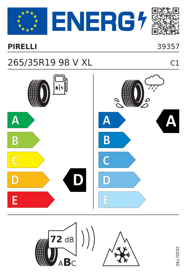 Etykieta opony Pirelli P Zero Winter 265/35R19 98V XL Mercedes