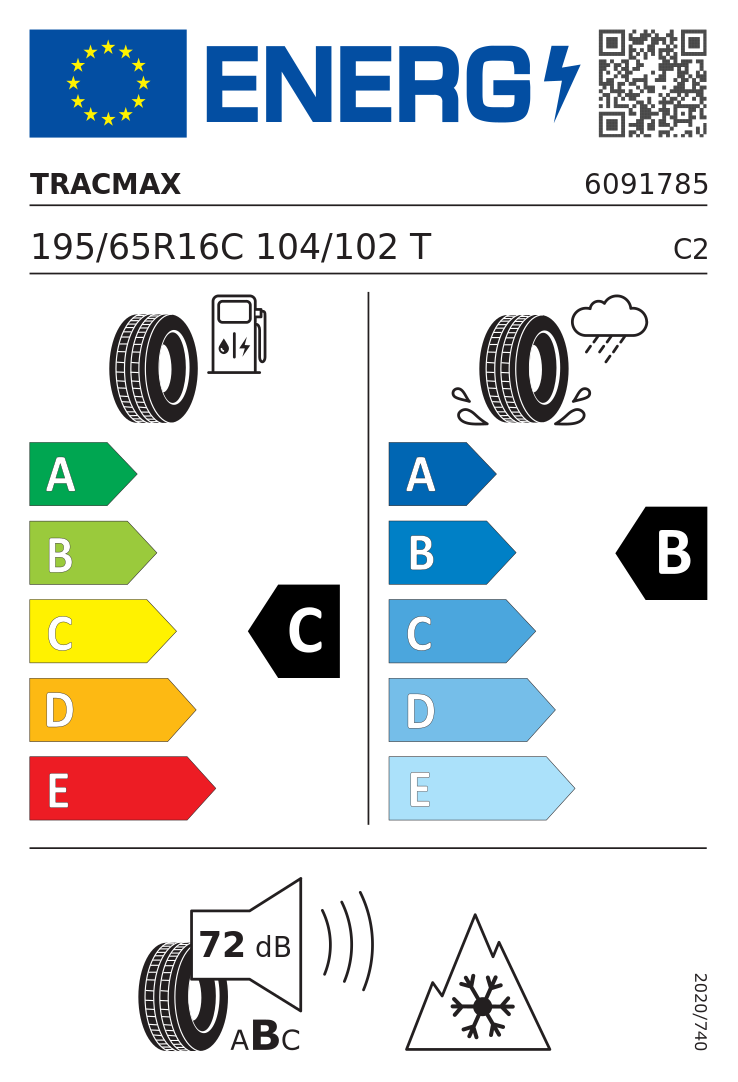 Etykieta opony Tracmax X-privilo VS450 195/65R16C 104T