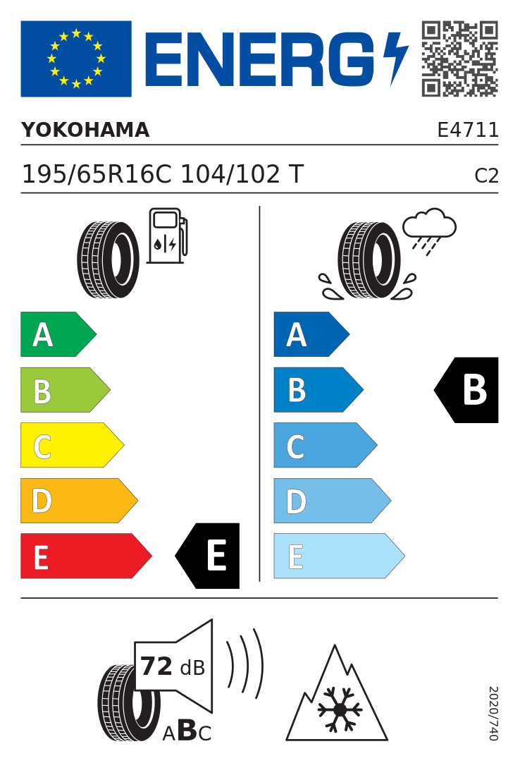 Etykieta opony Yokohama WY01 195/65R16C 104T