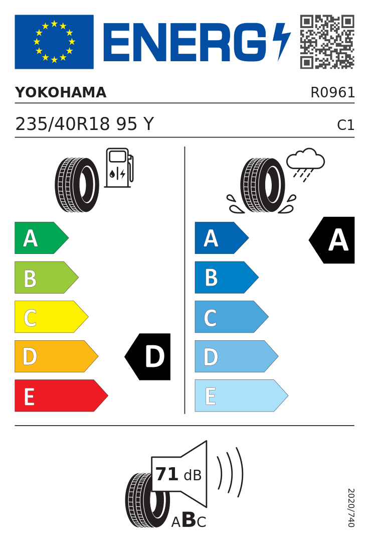 Etykieta opony Yokohama ADVAN A052 235/40R18 95Y XL