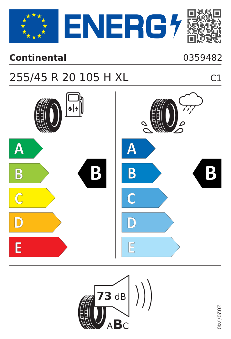 Etykieta opony Continental CrossContact RX 255/45R20 105H XL