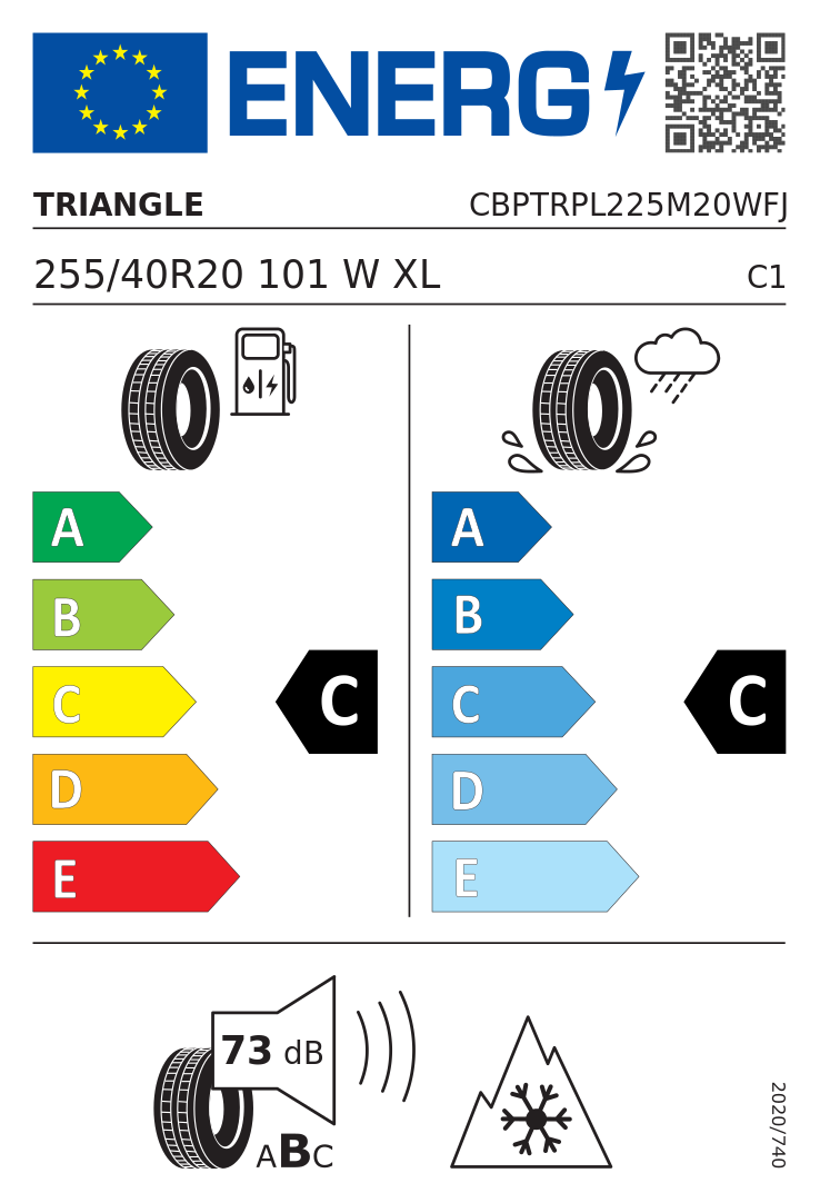 Etykieta opony Triangle SnowLink PL02 255/40R20 101W XL
