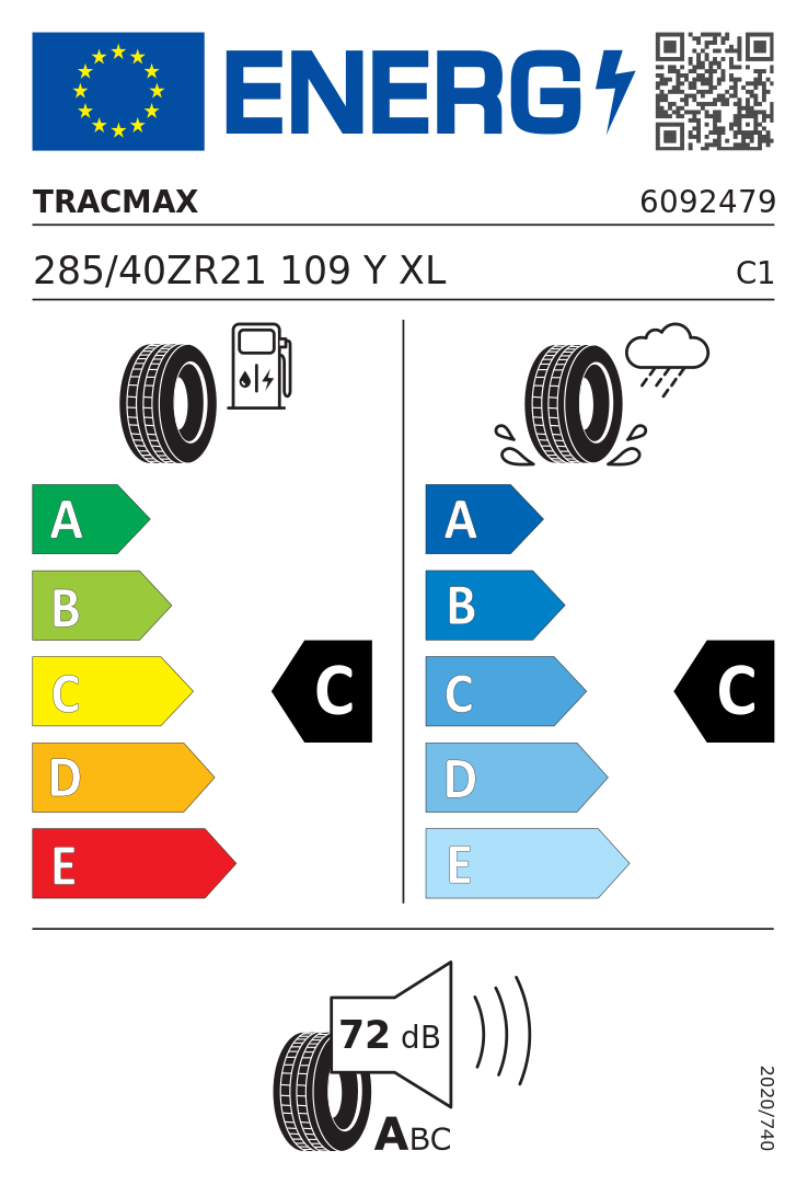Etykieta opony Tracmax X-privilo RS01 285/40R21 109Y XL